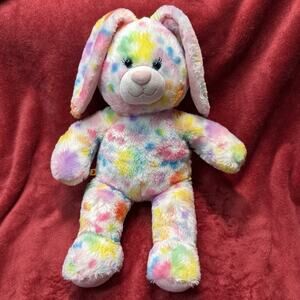 Build-A-Bear Tie-Dye Rainbow Bunny Plush Stuffed Animal 16” Pastel Multicolor